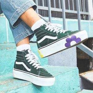 Vans Women's Green and White High-Top Sneakers